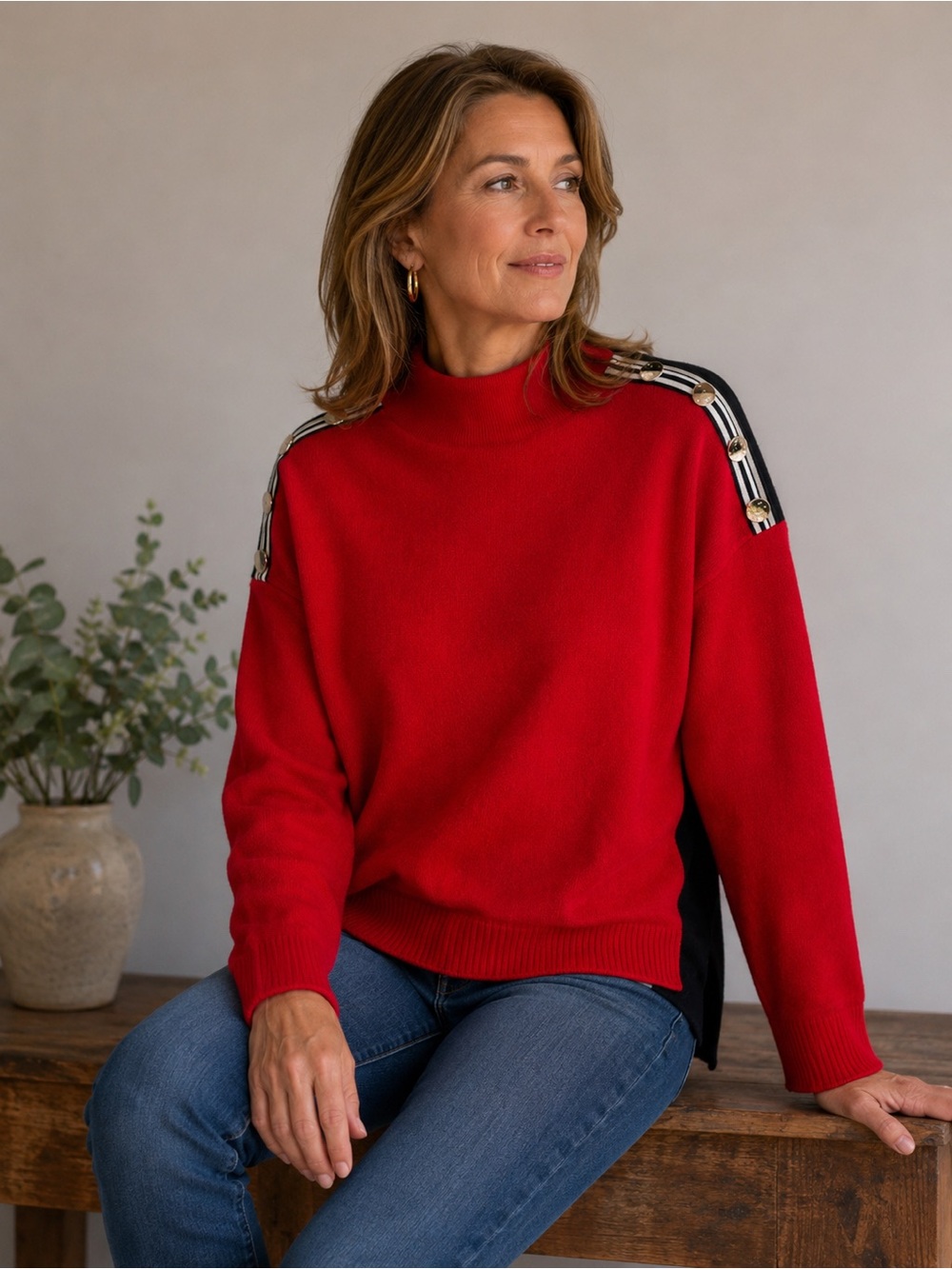 New Womens Tommy Hilfiger Red/Navy Flag Logo Nautical Mock Neck Sweater Sz M